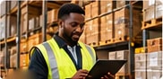 Warehouse worker tracking a dispatch on a tablet